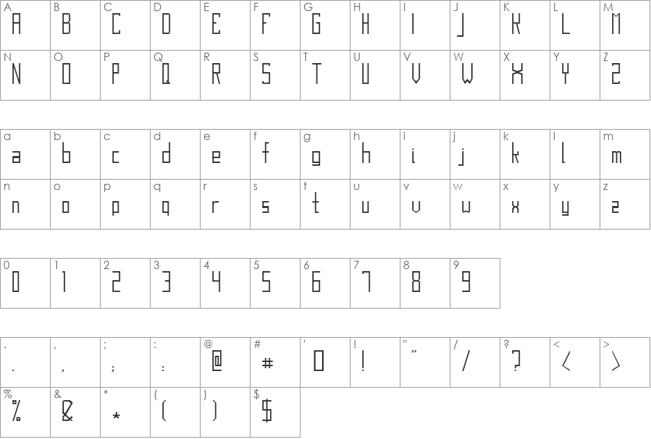 Blok font character map preview