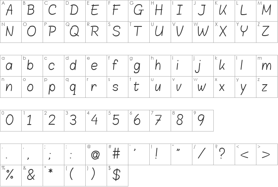 Blokletters Viltstift font character map preview