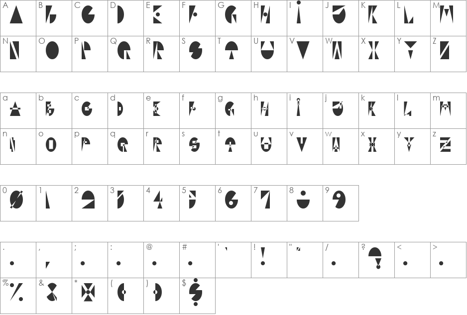 Bloky font character map preview