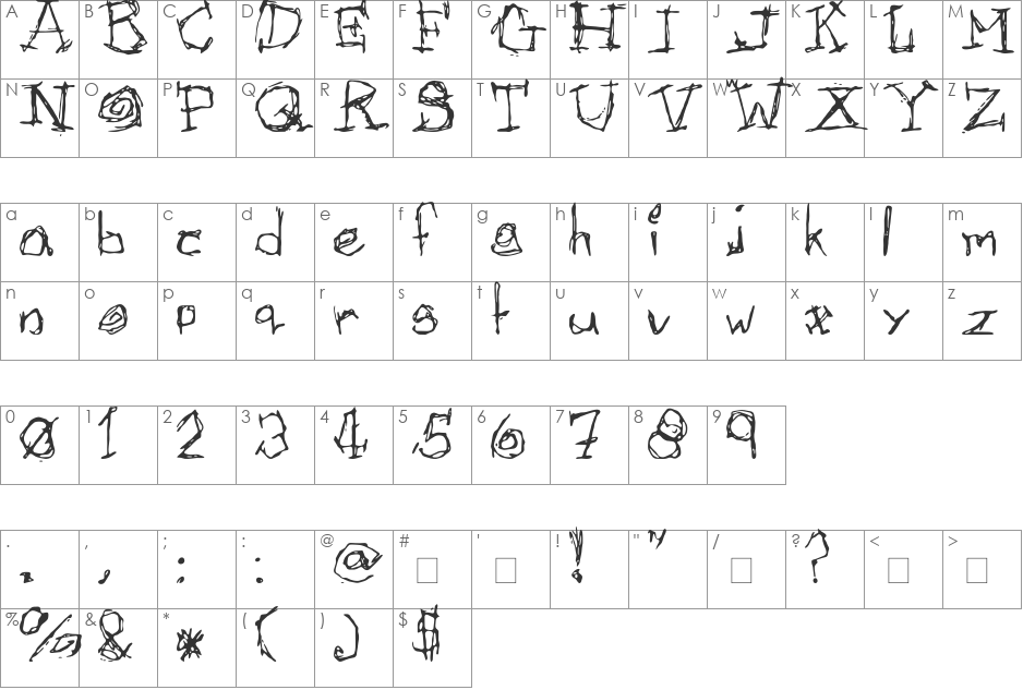 Afectionless font character map preview