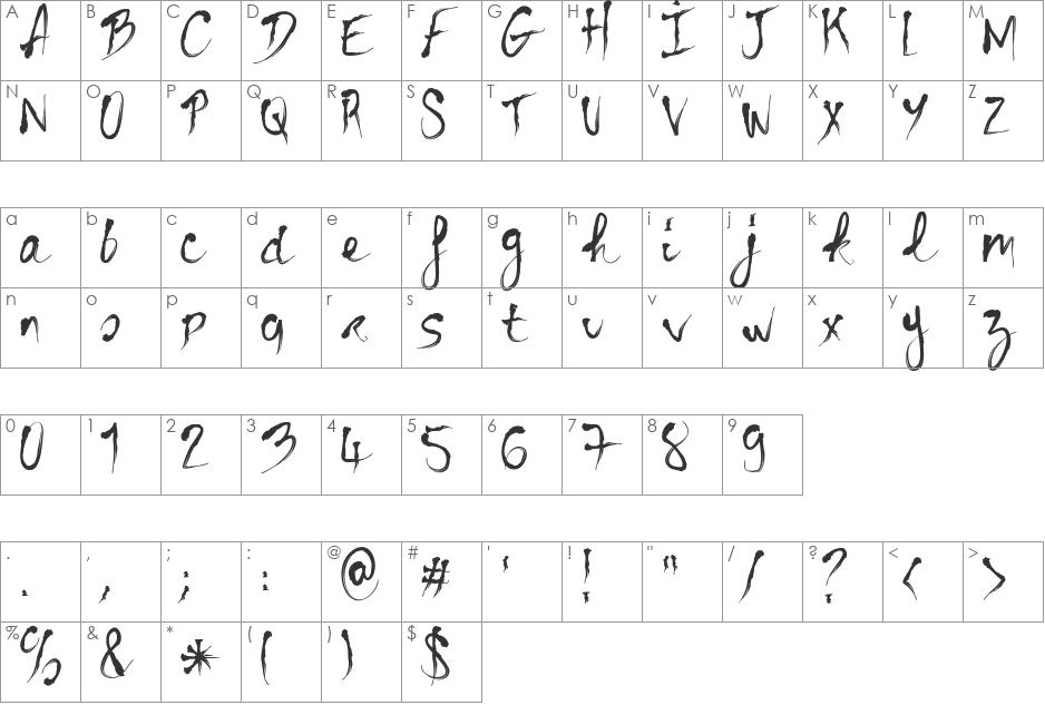 BLOODY CRE font character map preview