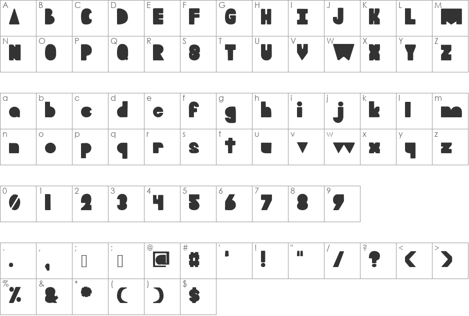 Blooky font character map preview