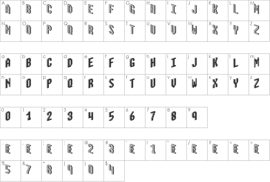 Blox (BRK) font character map preview