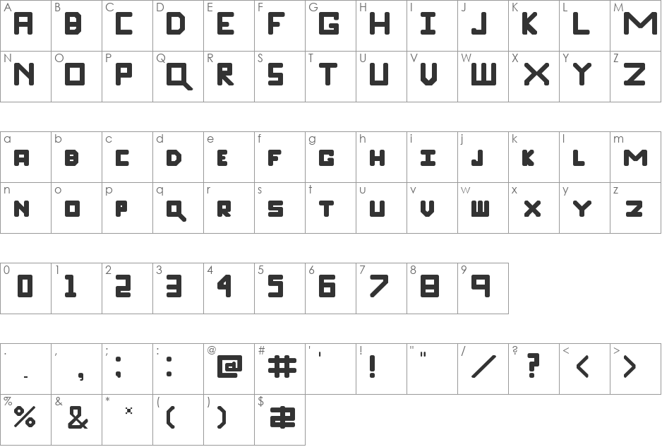 Bloxz 1 font character map preview