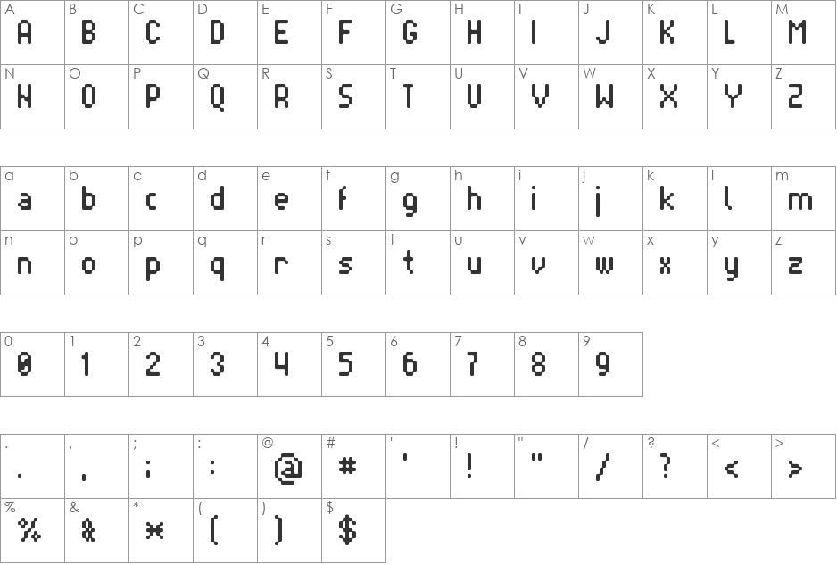 Blrrpix Strict font character map preview