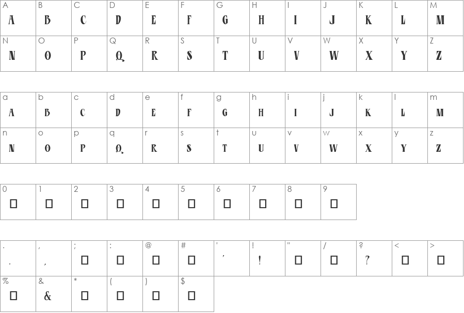 BLU Esoteric font character map preview