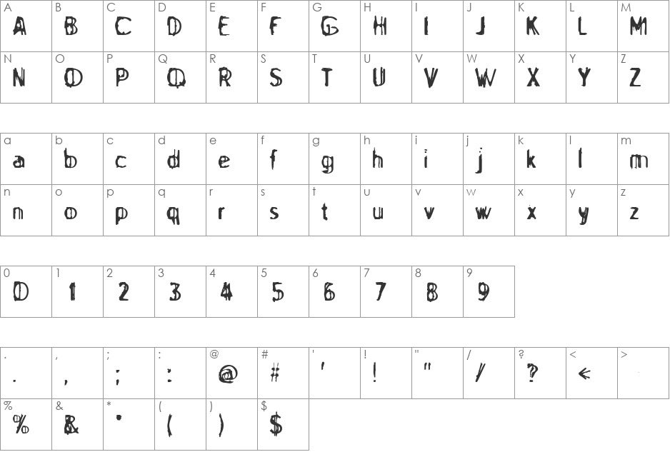 Blue Lacke font character map preview