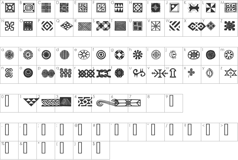 African Ornaments One font character map preview