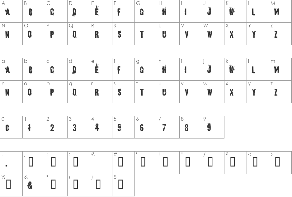 blueBaby font character map preview
