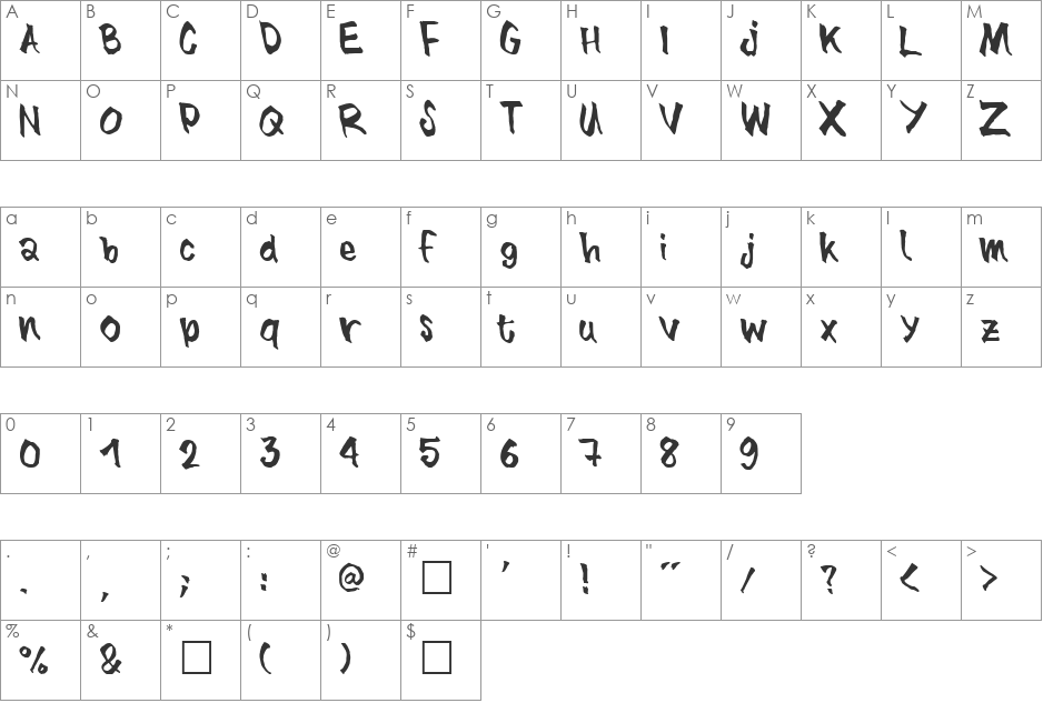 BlueBrush-Normal font character map preview