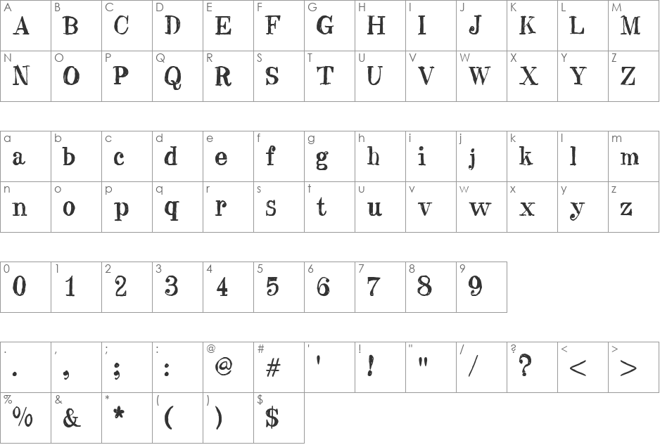 BlueCentury font character map preview