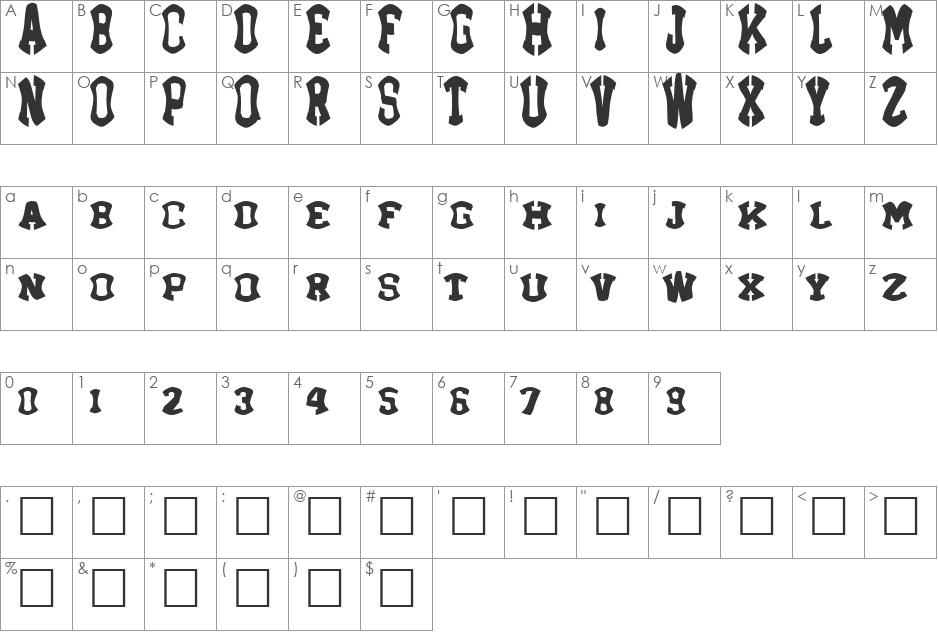 BlueMirth font character map preview