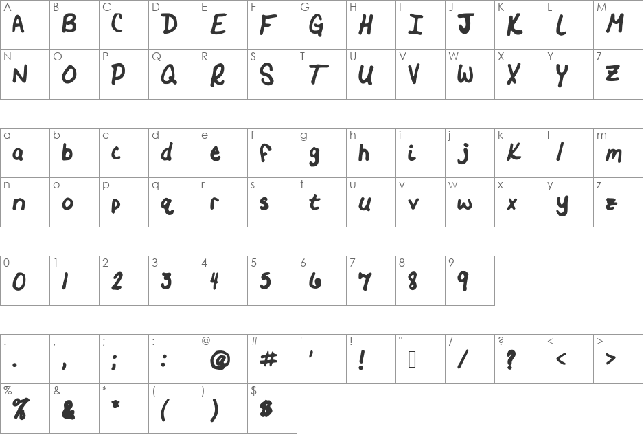 BlueRoan font character map preview