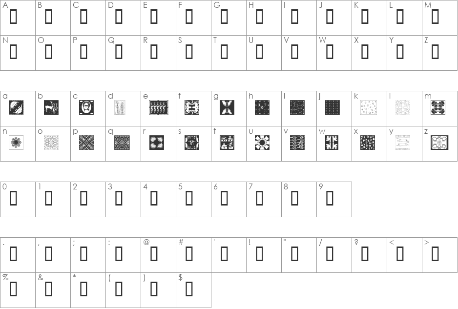 AfricanPattern font character map preview