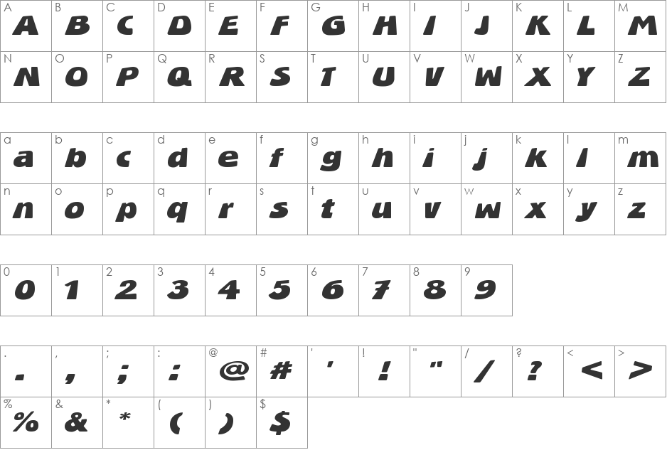 BlueStone font character map preview