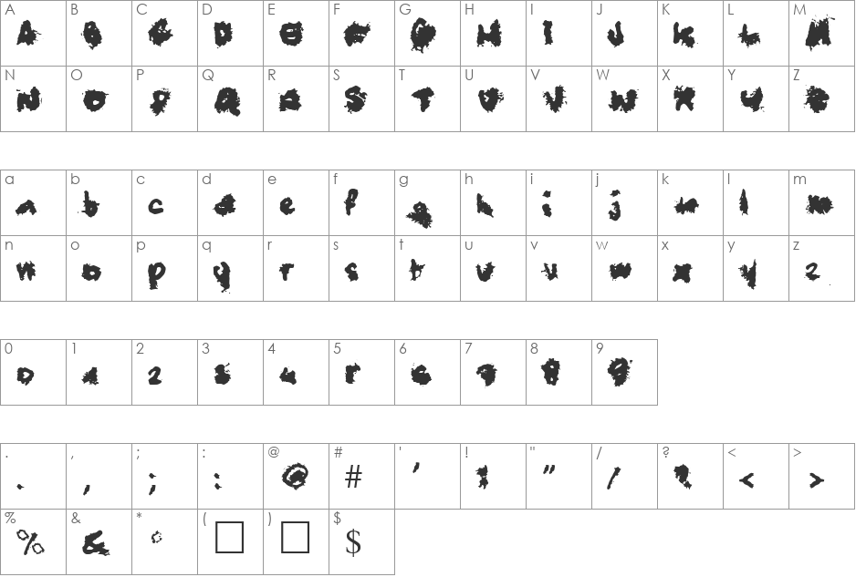 BlueTrash font character map preview