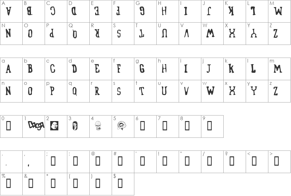 Blufunken (side A) font character map preview