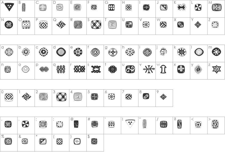 AfricanSymbols font character map preview