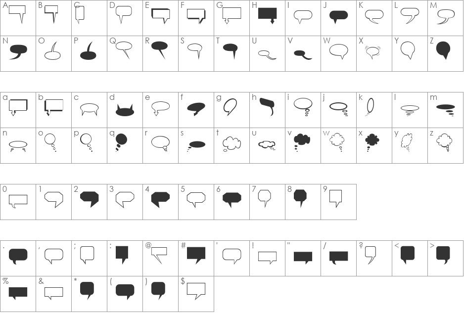 BlurbBats font character map preview