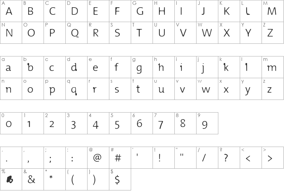 Blurmix font character map preview