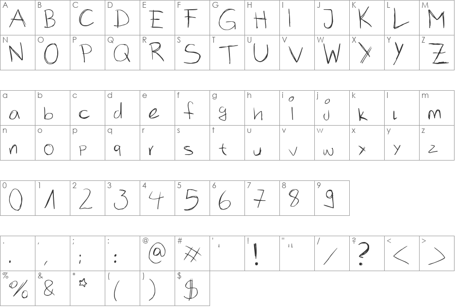Blurry Handwritting font character map preview