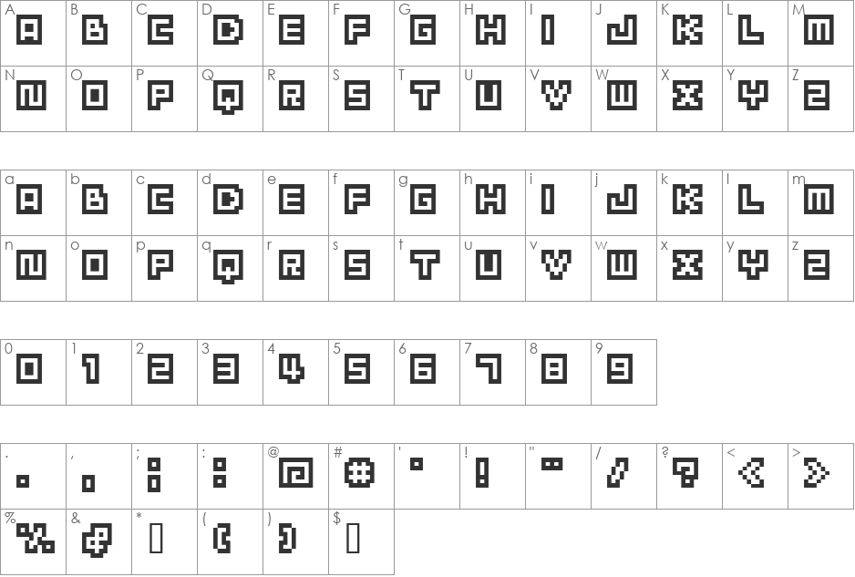 BM cube font character map preview