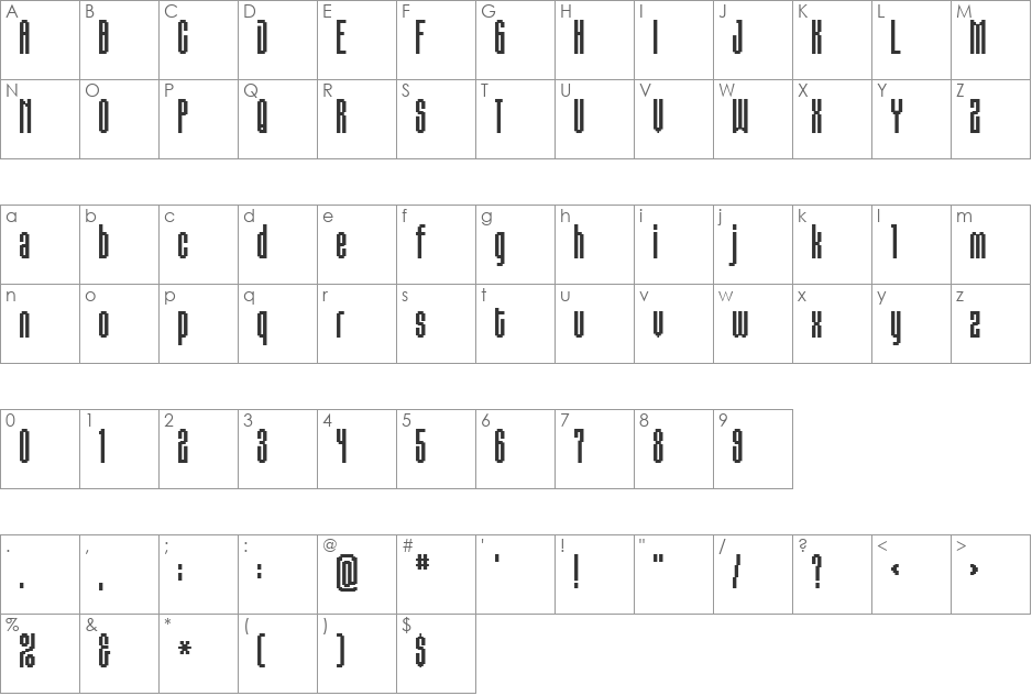 BM gaudi font character map preview