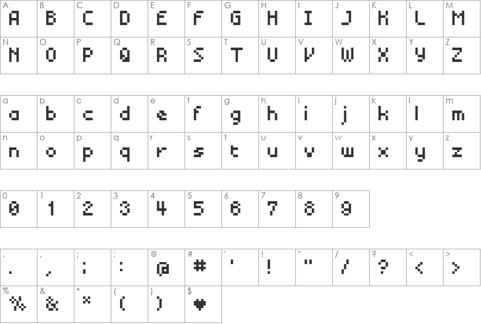 BM mini font character map preview