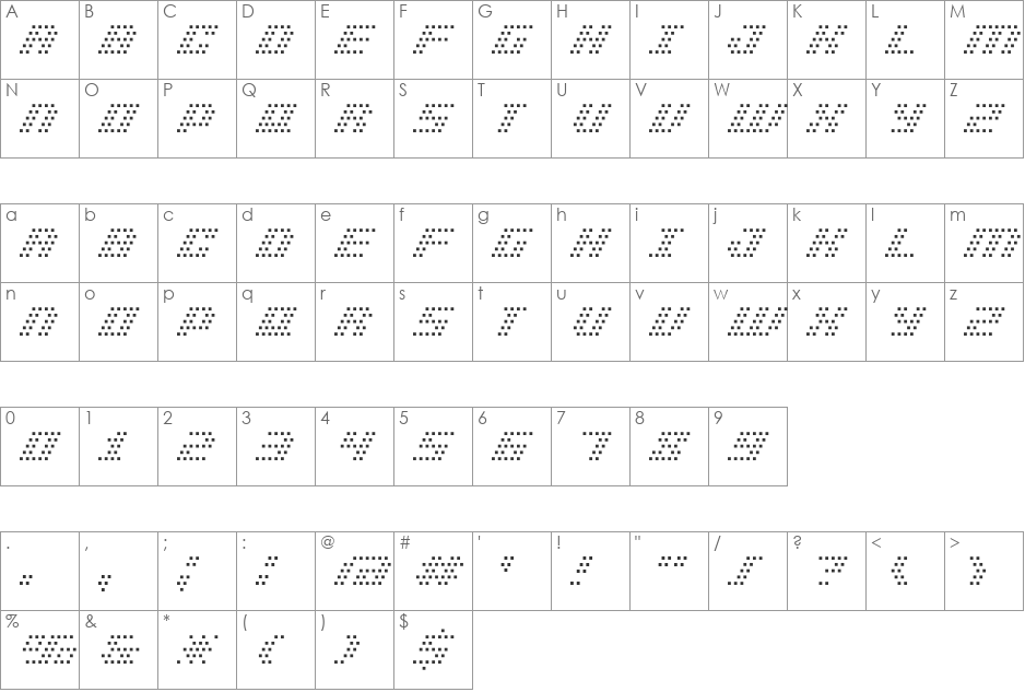 BM pinhole font character map preview