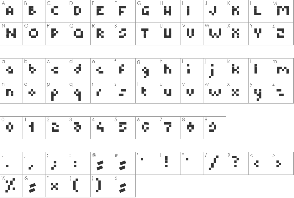 BM Pixel font character map preview