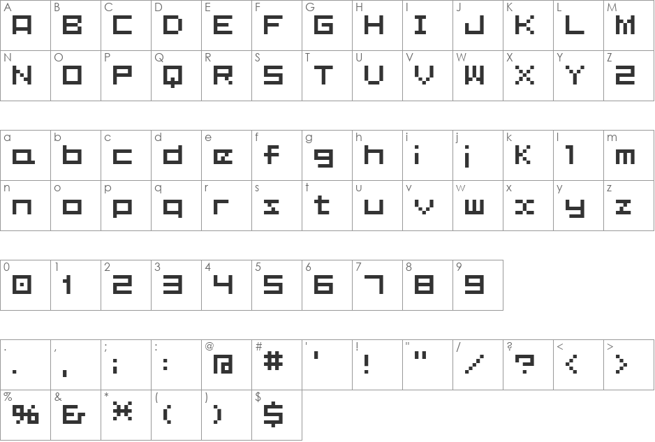 BM plain font character map preview
