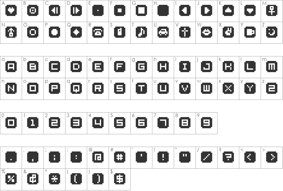 BM stamp font character map preview