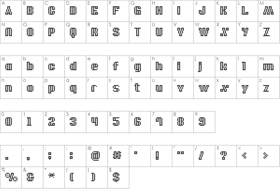 BM xray font character map preview