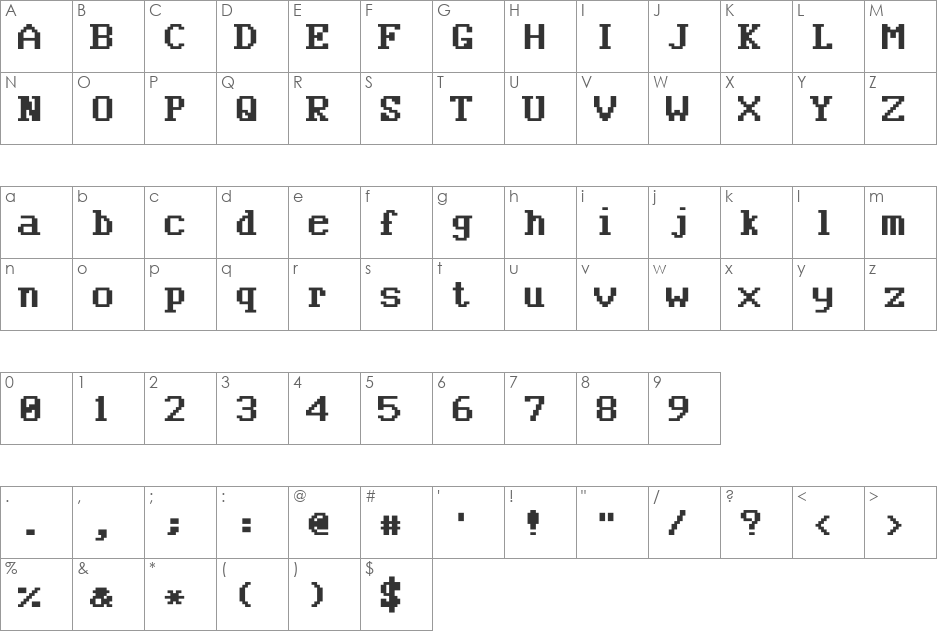 BN CUWord font character map preview