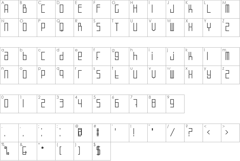 BN Defect font character map preview
