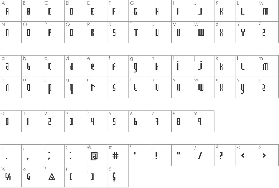 BN Information font character map preview