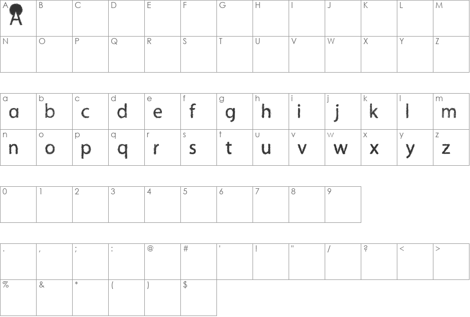 Afro font character map preview