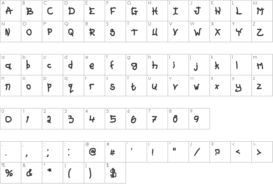 BN Sunday Kid font character map preview