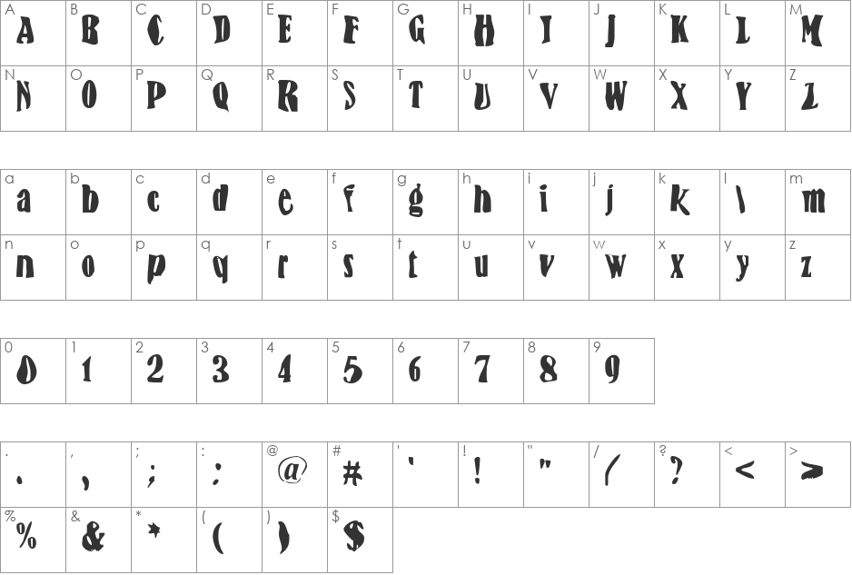 BN-FishEye font character map preview