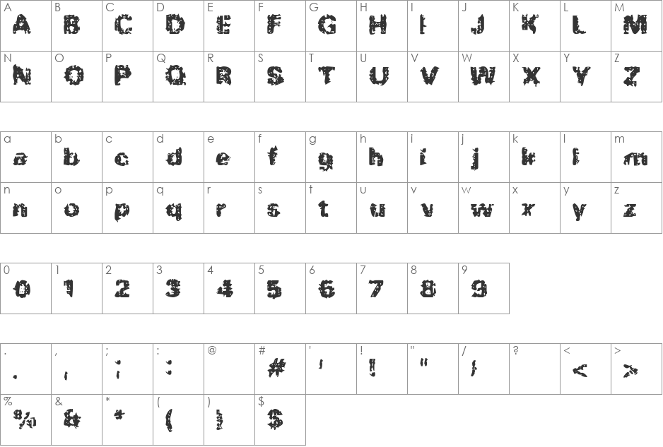 BN-Rock font character map preview
