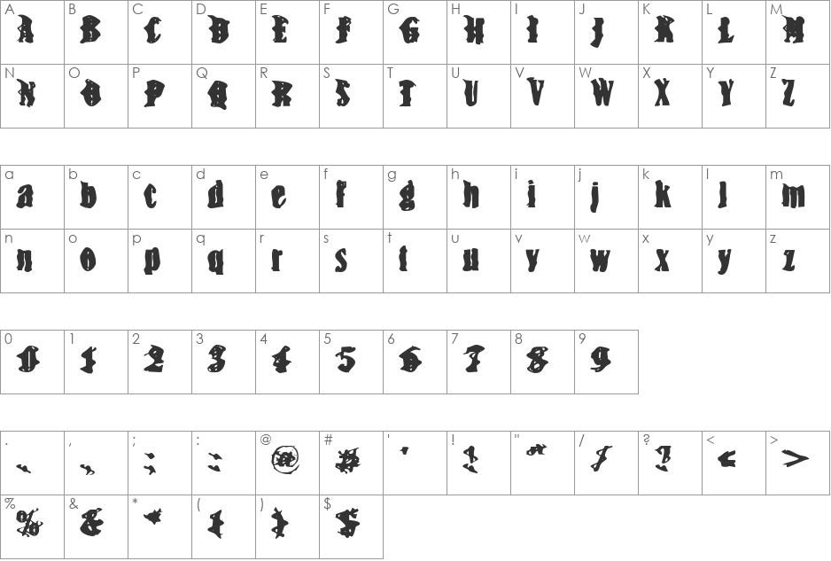 BN-Snake font character map preview