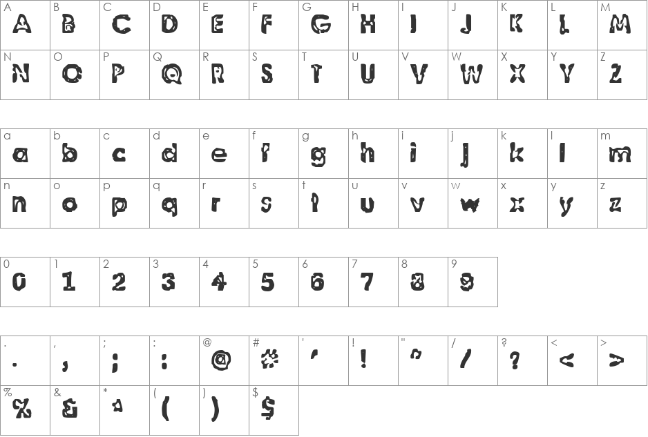 BN-Willson font character map preview