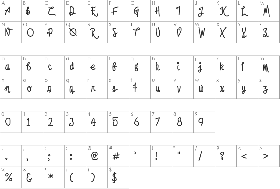 Afroed Dizzy Yak font character map preview