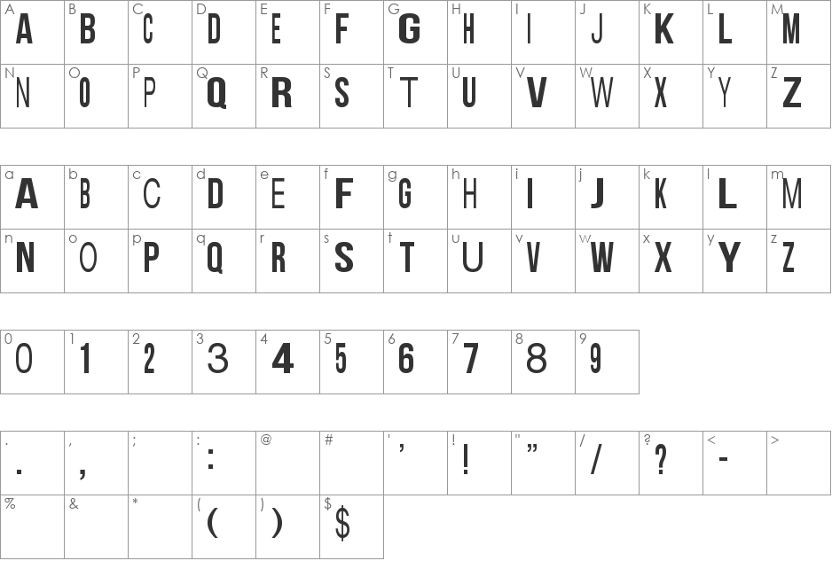 Board Contest font character map preview