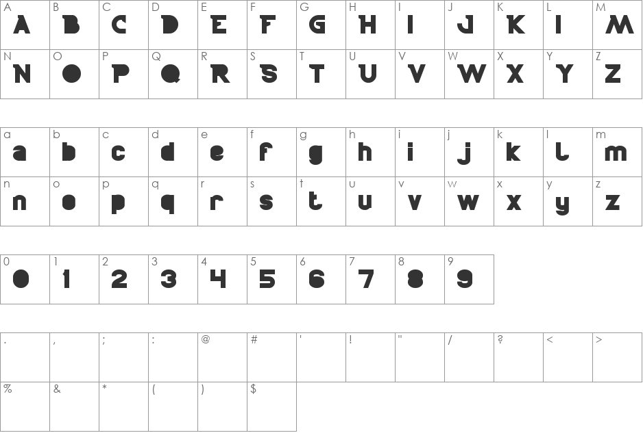 BOARDER font character map preview