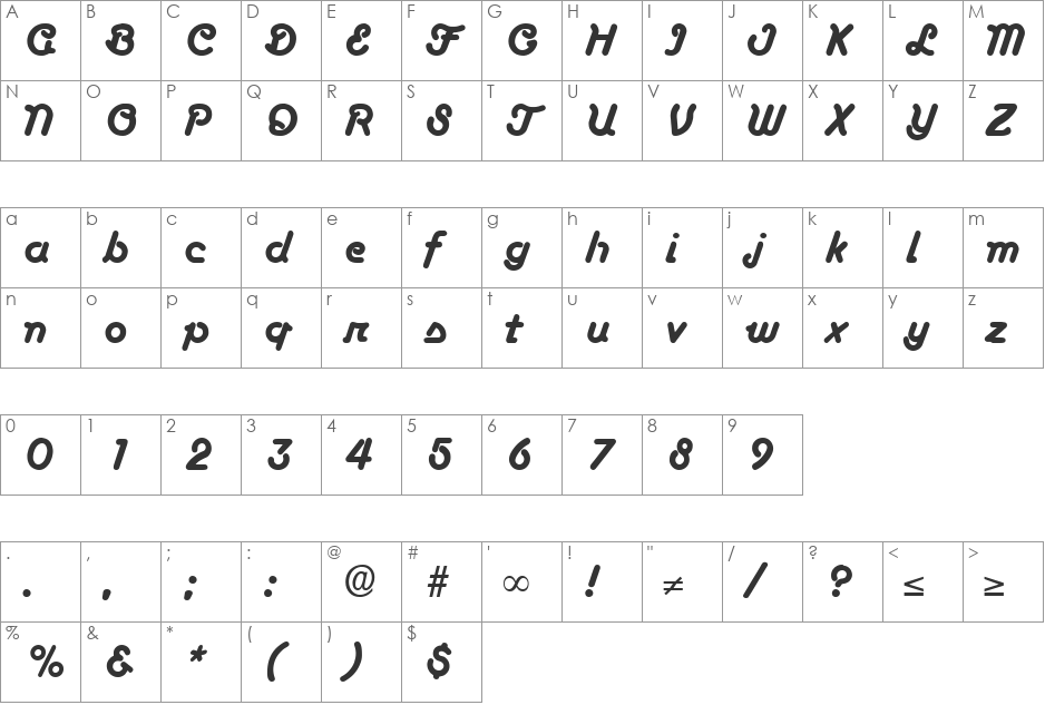 Boascript DB font character map preview