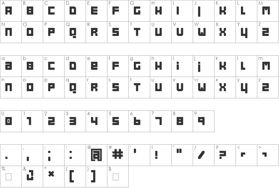 Bob font character map preview