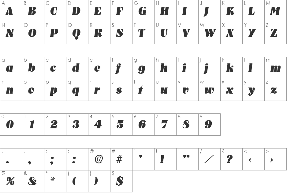 BobBecker-Heavy font character map preview