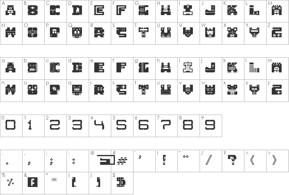 AFT1 Heterodoxa font character map preview