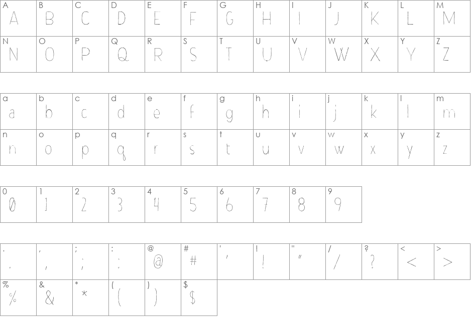 Bobby Corwin font character map preview